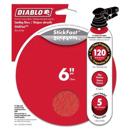 DIABLO 6 in. Ceramic Blend Adhesive ROS Sanding Disc 120 Grit Fine 5 pk DCD060120P05G